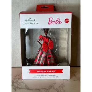 New Hallmark Mattel Holiday Barbie 2024 Christmas Tree Ornament Black Hair AA